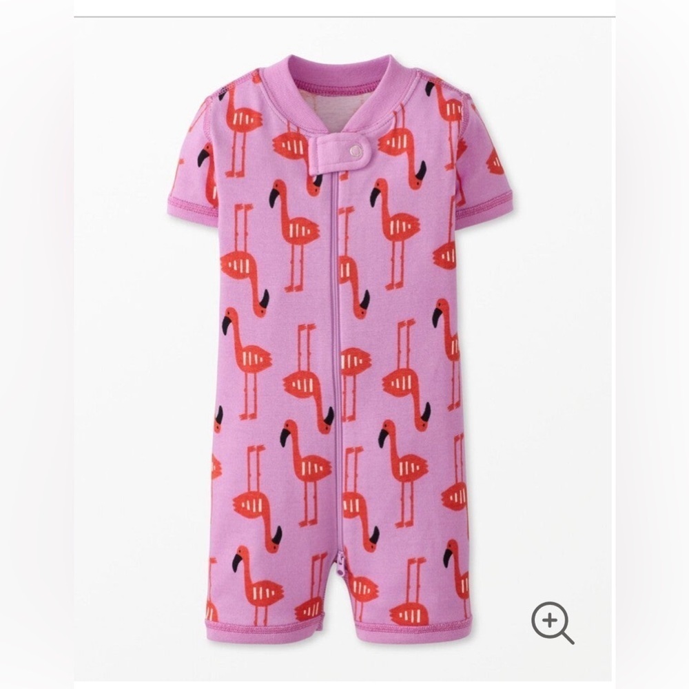 Pink Flamingo Print Kids One Piece two way zip sleeper by Hanna Anderson